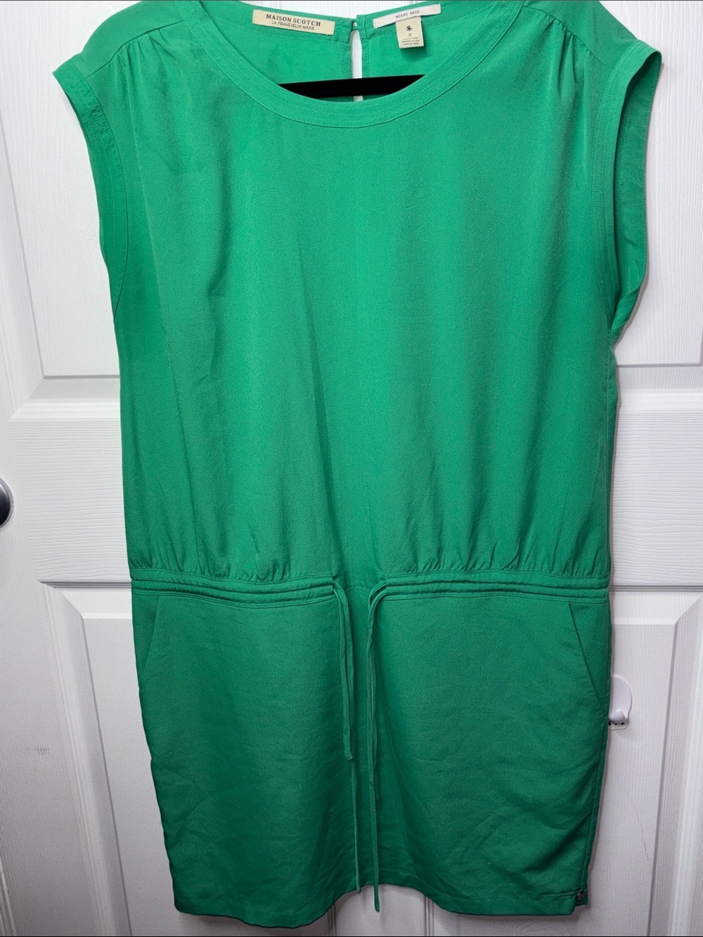 Scotch & Soda Green Drawstring Pocket Mini Dress
